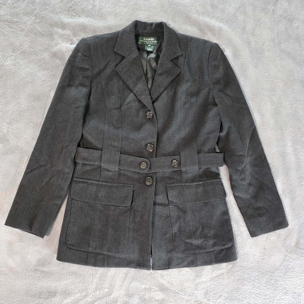 VTG Ralph Lauren Women Wool Herringbone Sz 8 Blazer Sports Coat Equestrian Tweed